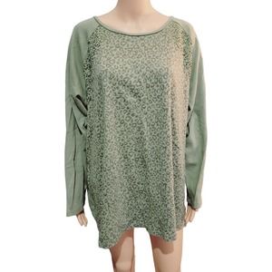 Quacker Factory Green Animal Print Long Sleeve Top with Sequin Size 3X